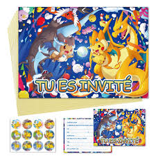 Invitations d'Anniversaire Pokémon - Autocollants Exclusifs